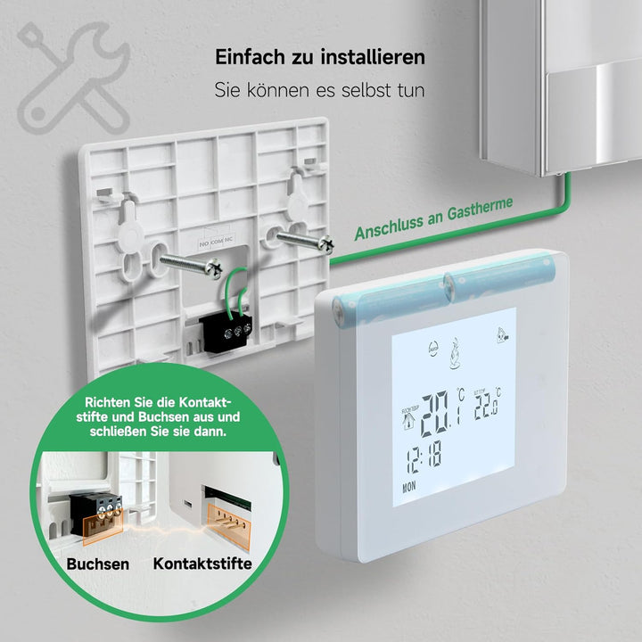 Beok Raumthermostat für Steuerung des Gaskessel und Wasserkessel, Programmierbarer Heizungthermostat
