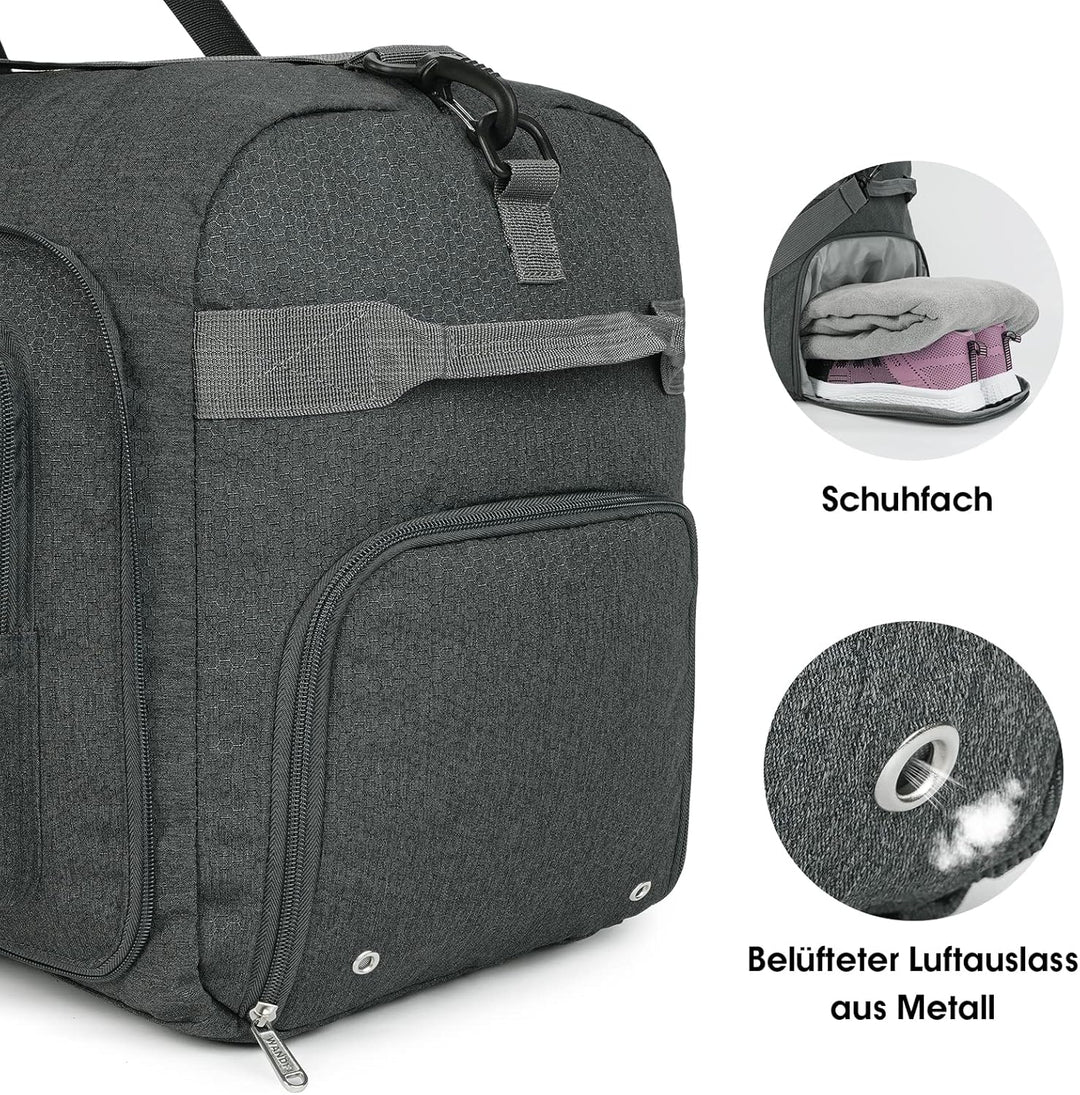 WANDF Reisetasche 85L mit Schuhfach Faltbare Weekender-Reisetasche Handgepäck für Männer Frauen (Gra