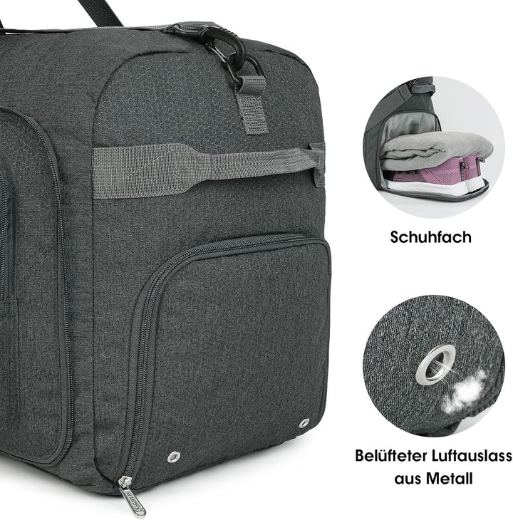 WANDF Reisetasche 85L mit Schuhfach Faltbare Weekender-Reisetasche Handgepäck für Männer Frauen (Gra