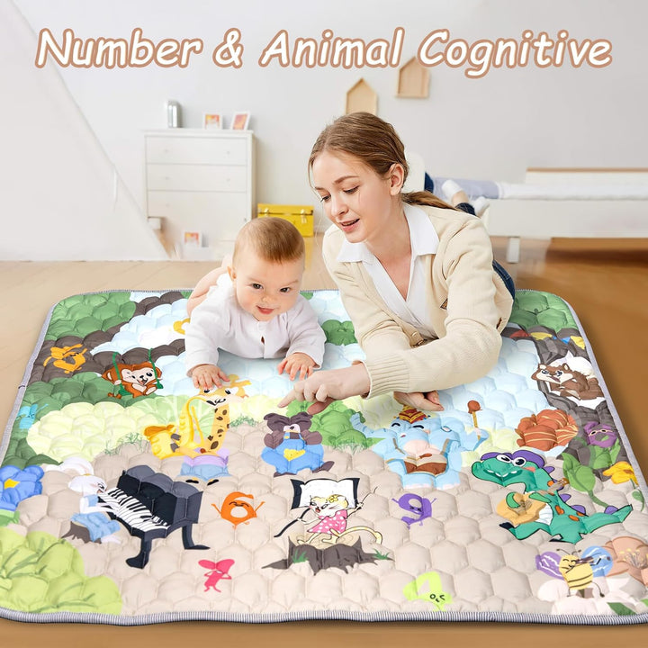 Faltbare Baby Spielmatte Krabbelmatte - Wasserdichte Rutschfester Krabbeldecke, 127x127cm Tiere Zahl