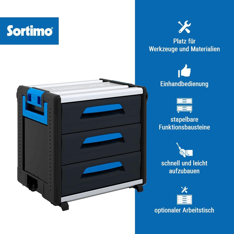 Sortimo WorkMo 24-500 inklusive 3 Schubladen, 1000004553, Schwarz,blau