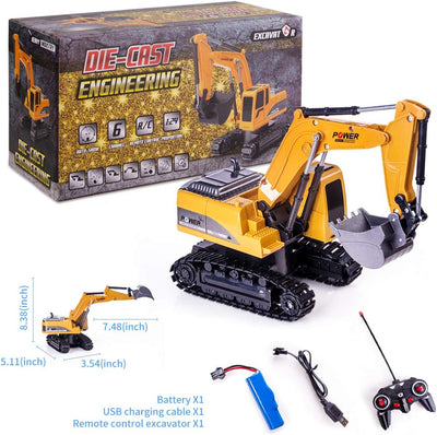 Highttoy Ferngesteuerter Bagger, 6 Kanal RC Bagger für Jungen Bagger Traktor Spielzeug mit Lichtern