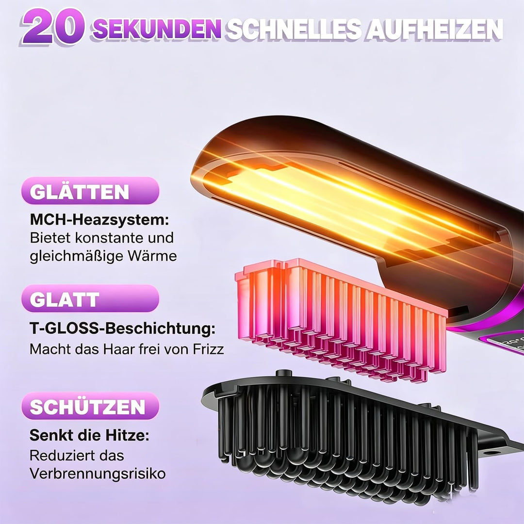 Kabellose Glättbürste, MCH Keramikheizung Negative Ionen Mini Glätteisen | 4 Temp Einstellungen, Haa