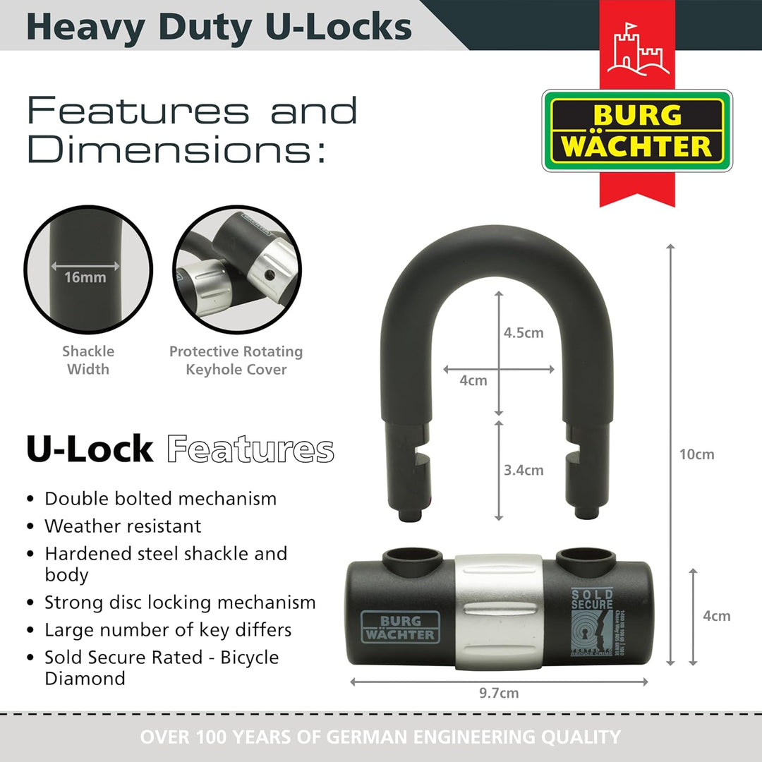 Burg Wächter 100D Quadra Sold Secure Gold gleichschliessendes U-Schloss, Quad-Pack, Schwarz Quad Key