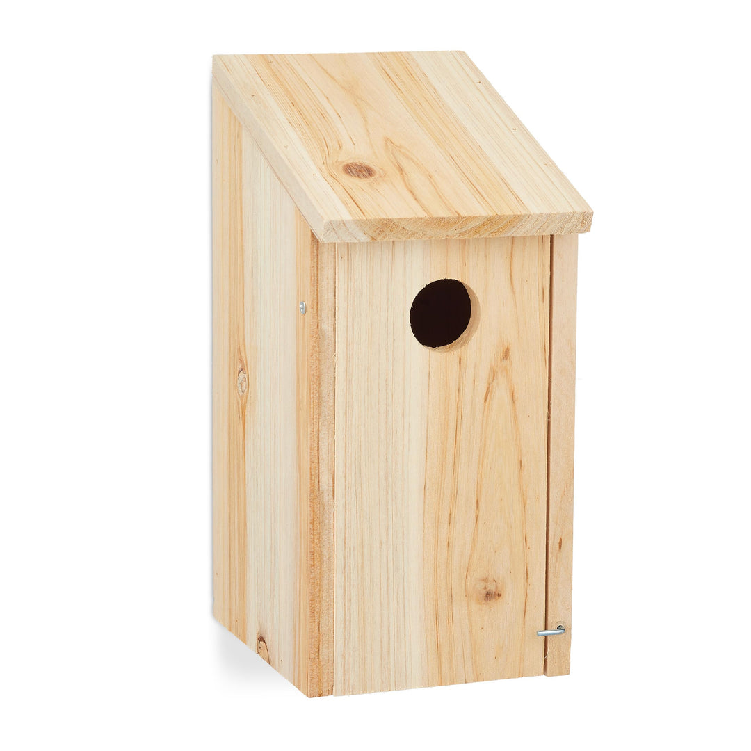 Relaxdays Nistkasten, Nisthöhle für Vögel, zum Hängen, unbehandeltes Holz, Flugloch-Ø 3,2 cm, 26 x 1