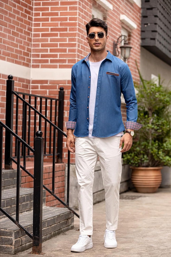 COOFANDY Herren Hemd Langarm Jeanshemd Denim Shirt Kent-Kragen Langarmhemd Cowboy-Style Freizeit Hem