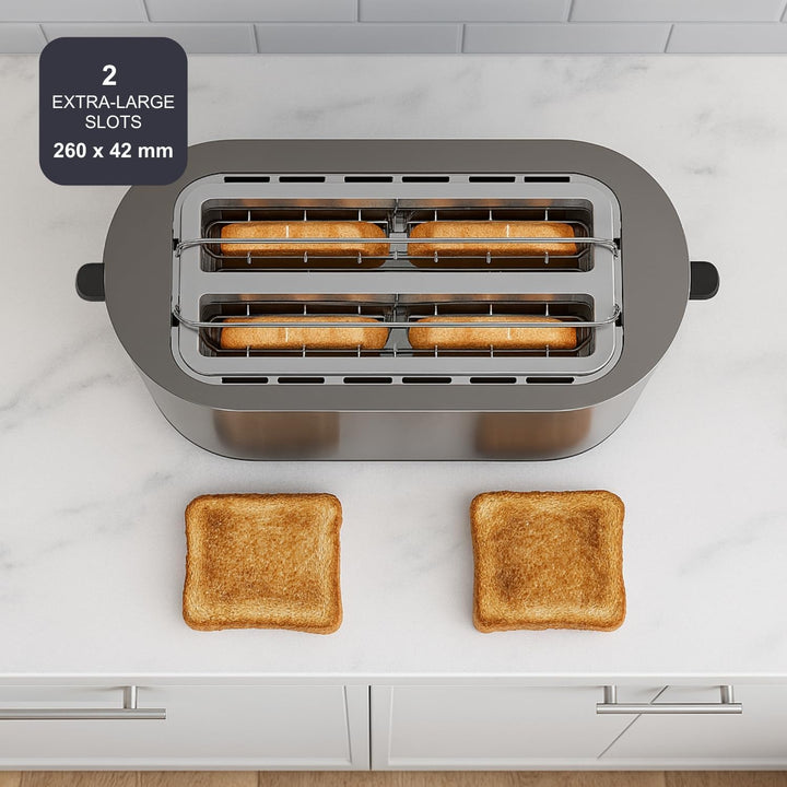 BLACK+DECKER - Extra Breiter Toaster 1500W | Schlitze 260x42 mm | 7 Bräunungsstufen | 6 Glimmer-Heiz