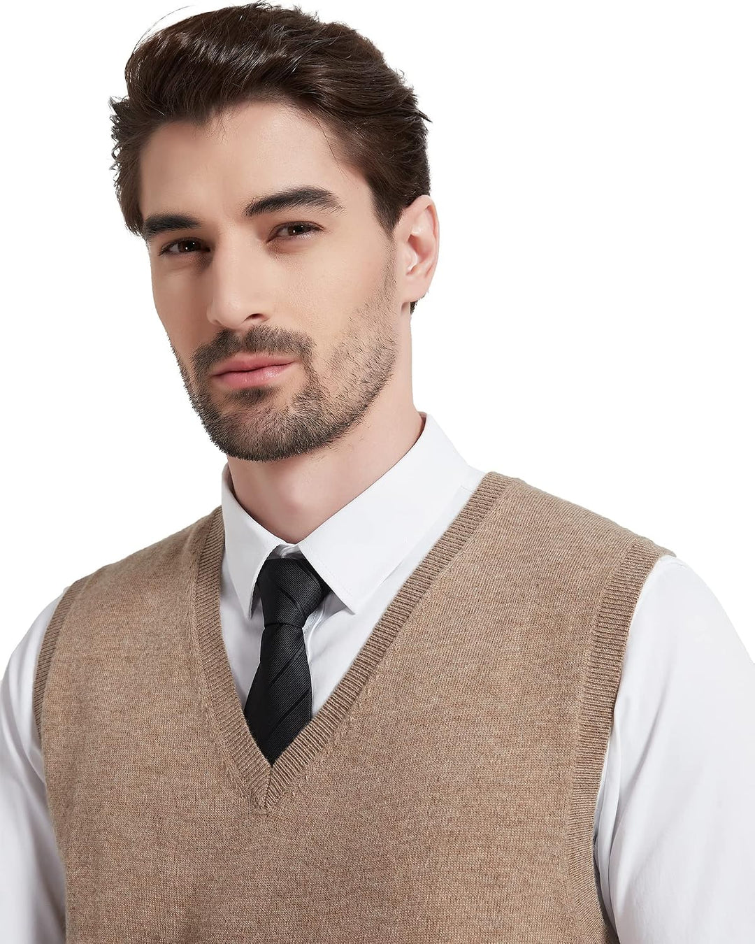 Kallspin Herren Pullunder-Strickweste aus Wollmischung V Hals Ärmellos M Kaffee, M Kaffee