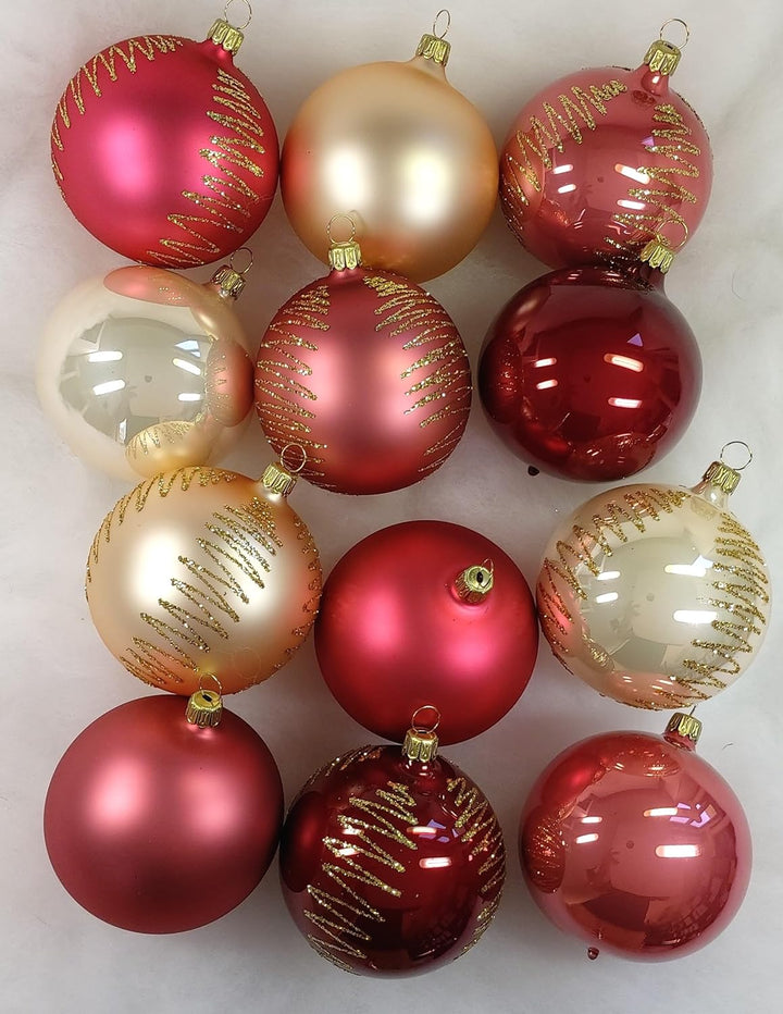 Thüringer Christbaumschmuck Exclusiv ROSA Creme Mix 8cm Handarbeit Germany 12er Set rosa Champagner
