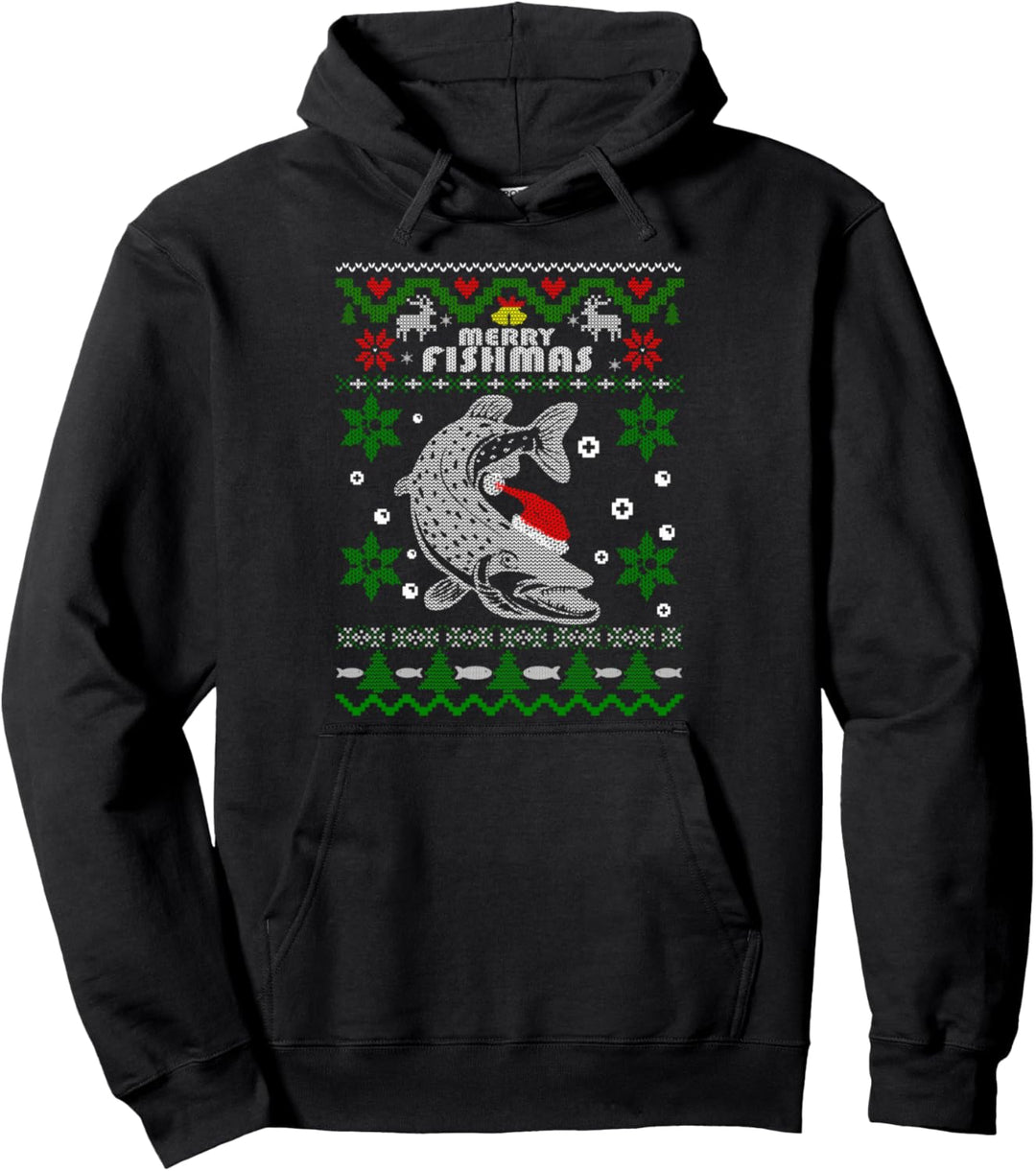 Merry Fishmas Fisch Angler Weihnachten Geschenk Angeln Hecht Pullover Hoodie