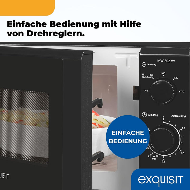 Exquisit Mikrowelle MW 802 sw | 700 W Leistung | 20 L Garrraum | kompakte Mikrowelle | platzsparend