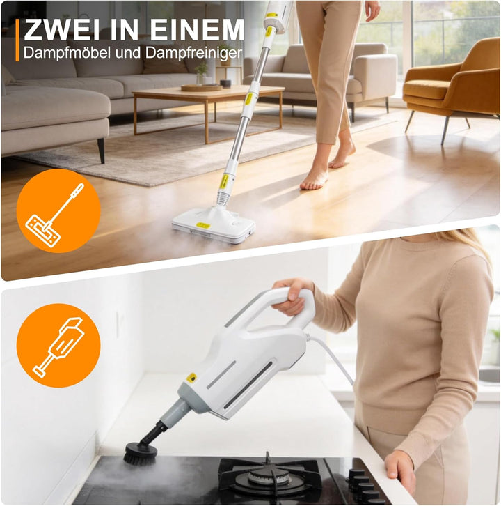 Dampfreiniger 1500W Handgerät mit Abnehmbarem, Multifunktionaler Dampfreiniger & Wischmopp, 500ml Wa