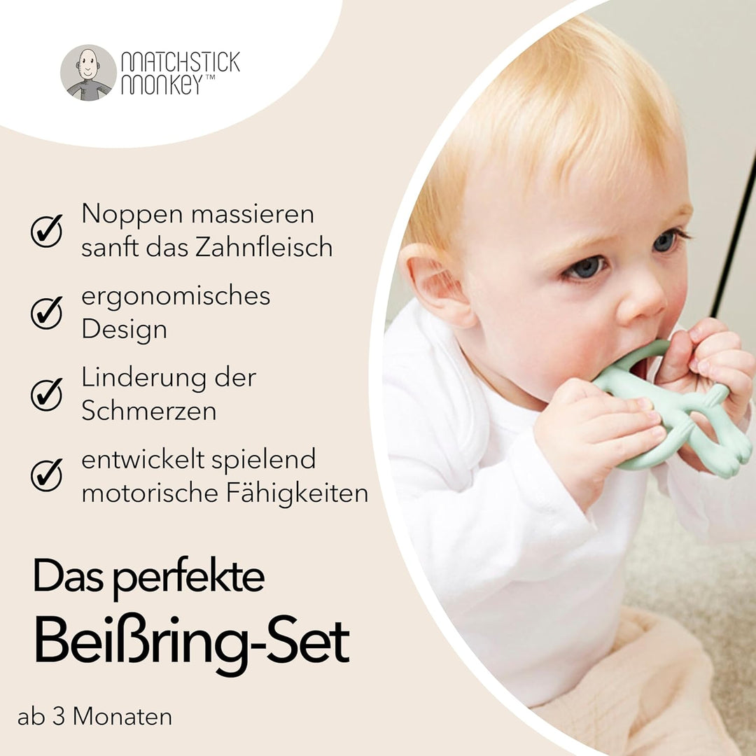 Matchstick Monkey 3er-Set Tier-Beissringe Geschenkset – BPA-freies Silikon für Zahnungslinderung, Fe