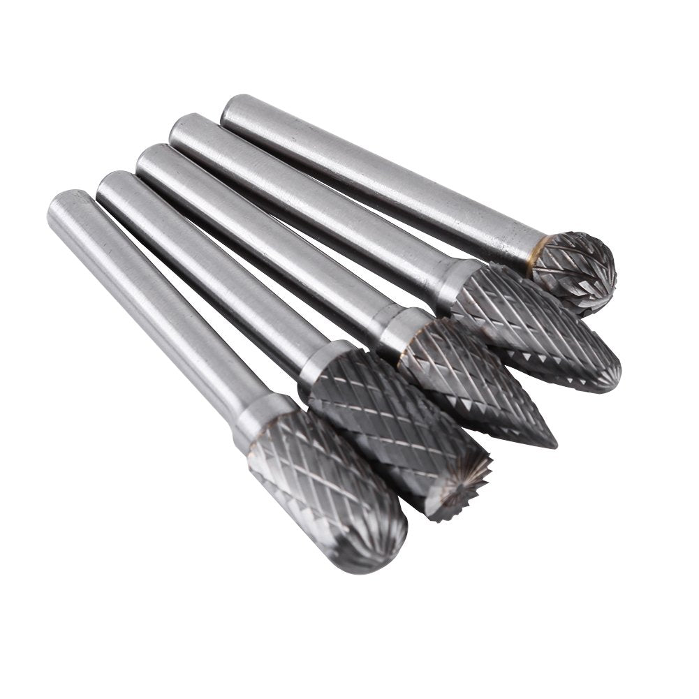5Pcs 6mm Schaft Wolfram Stahl Rotary File Cutter Bits Doppelt Gestreift Schleifen Grat Kit 10mm Kopf