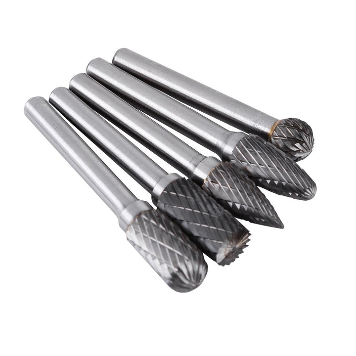 5Pcs 6mm Schaft Wolfram Stahl Rotary File Cutter Bits Doppelt Gestreift Schleifen Grat Kit 10mm Kopf
