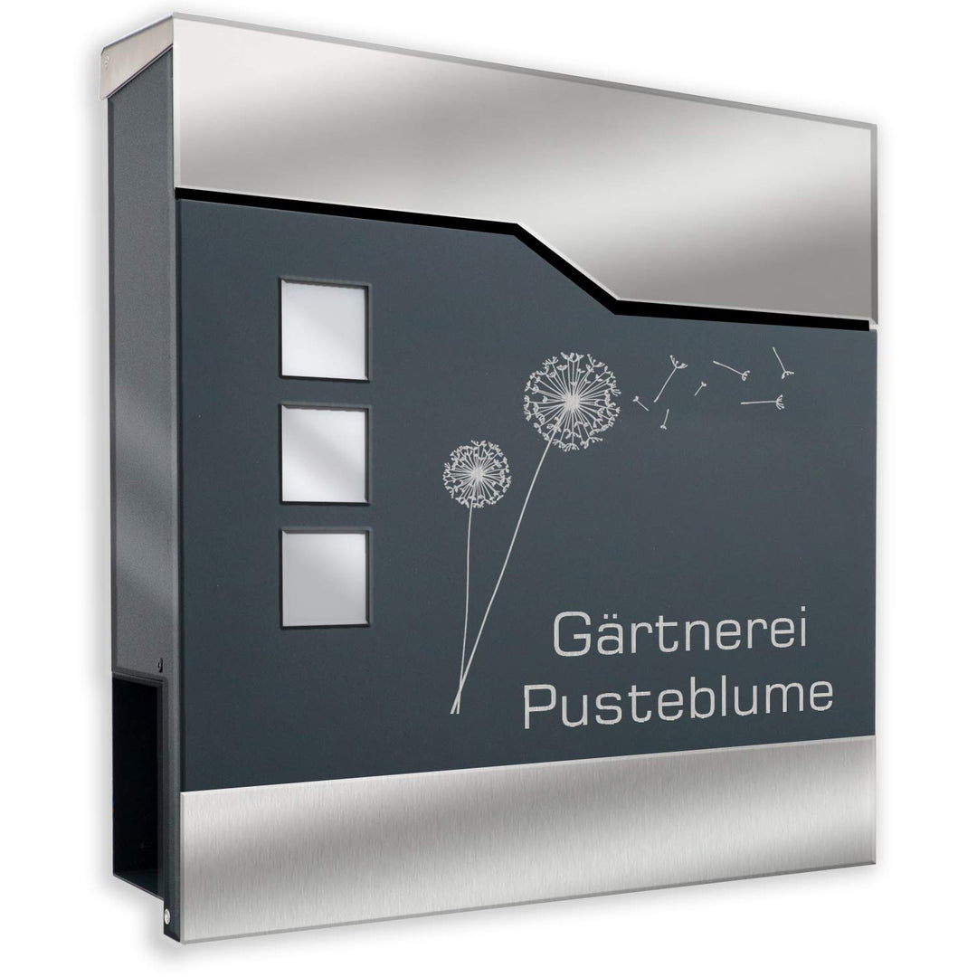 Zalafino Briefkasten anthrazit RAL 7016 mit Beschriftung - individualisierbarer Design-Briefkasten a