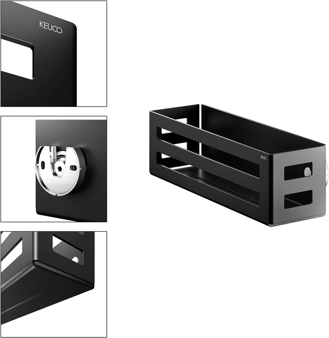 Keuco Duschkorb aus Aluminium, schwarz, mit abnehmbarem Korb, Ablaufschlitze, 32x9x12cm, Wandmontage