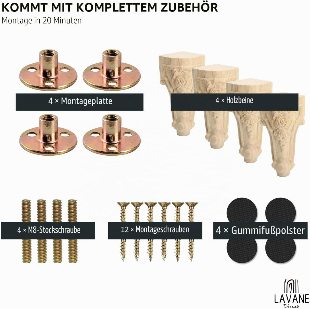 La Vane 4" / 10cm Holz Möbelfüsse, 4 Stück Europäisch Stil Massivholz Geschnitzten Ersatz Tischbeine