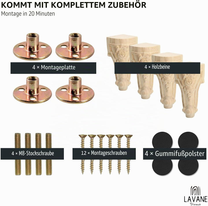 La Vane 4" / 10cm Holz Möbelfüsse, 4 Stück Europäisch Stil Massivholz Geschnitzten Ersatz Tischbeine