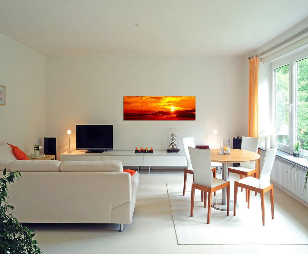 Paul Sinus Art Panoramabild auf Leinwand und Keilrahmen 150x50cm Wolkenhimmel Sonnenuntergang