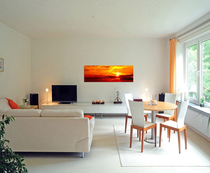 Paul Sinus Art Panoramabild auf Leinwand und Keilrahmen 150x50cm Wolkenhimmel Sonnenuntergang