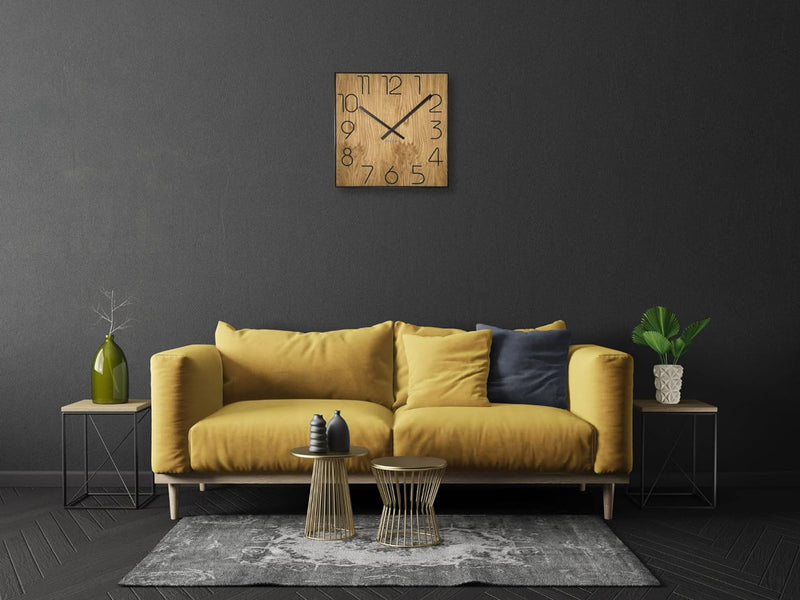 FLEXISTYLE Holzwanduhr Wood Square Holz Eiche 50cm Durchmesser holzoptik ohne tickgeräusche