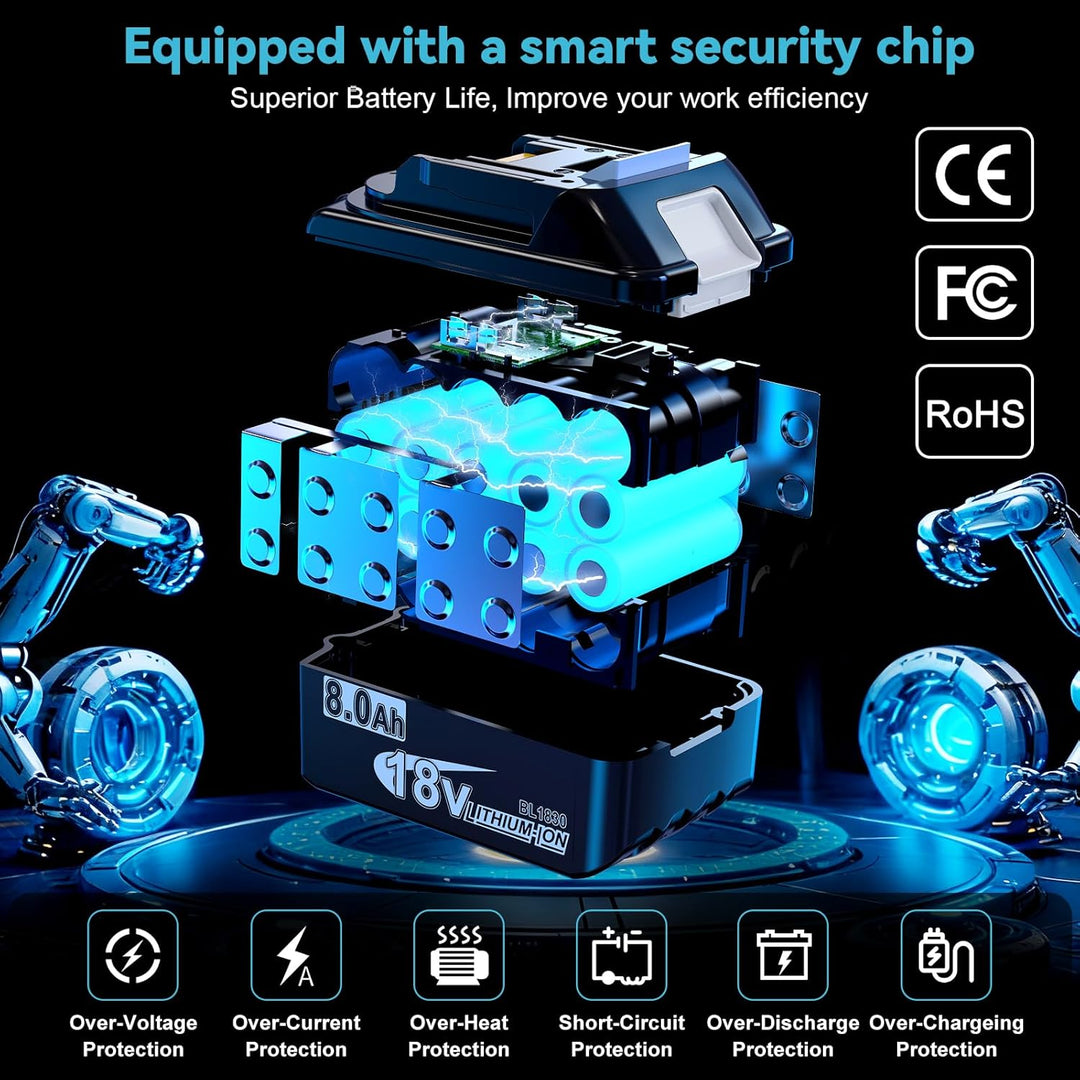 2 Stück 18V 8.0Ah Akku für Makita Li-ion Ersatzakku 8000mAh BL1860B BL1860 BL1850 BL1850B BL1840B BL
