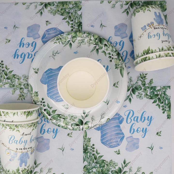 Doyomtoy Gender Reveal Partygeschirr,61Stück Babyparty Deko Junge Partygeschirr Set,Boy Baby Shower