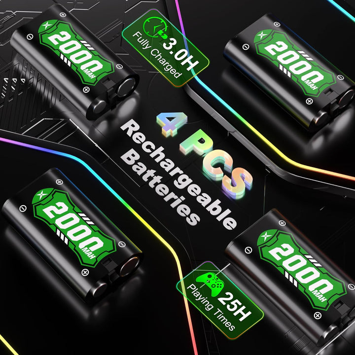 SWANPOW Akku für Xbox One/Series X&S Controller, (4x4800mWh) 4x2000mAh wiederaufladbare Akkus mit La