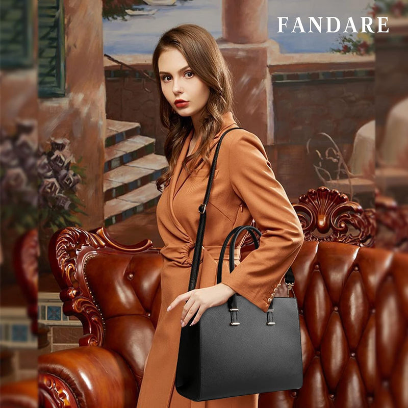 FANDARE Damen Laptoptasche Handtasche Tote Beutel Wasserdicht Umhängetaschen Schultertasche PU-Leder