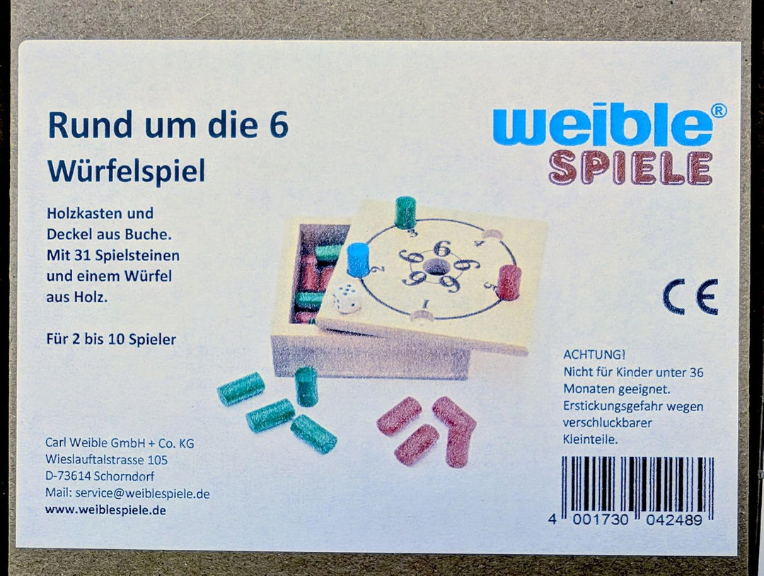 Weible Spiele 04248 - Rund um die 6, Würfelspiel, 14 x 14 cm