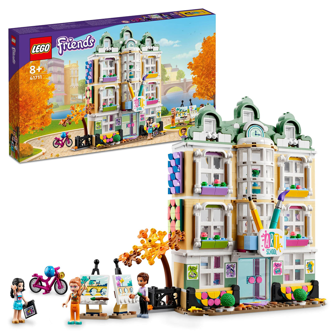 LEGO 41711 Friends Emmas Kunstschule, 3-stöckige Heartlake City Schule mit 3 Mini-Puppen, Kunst-Zube
