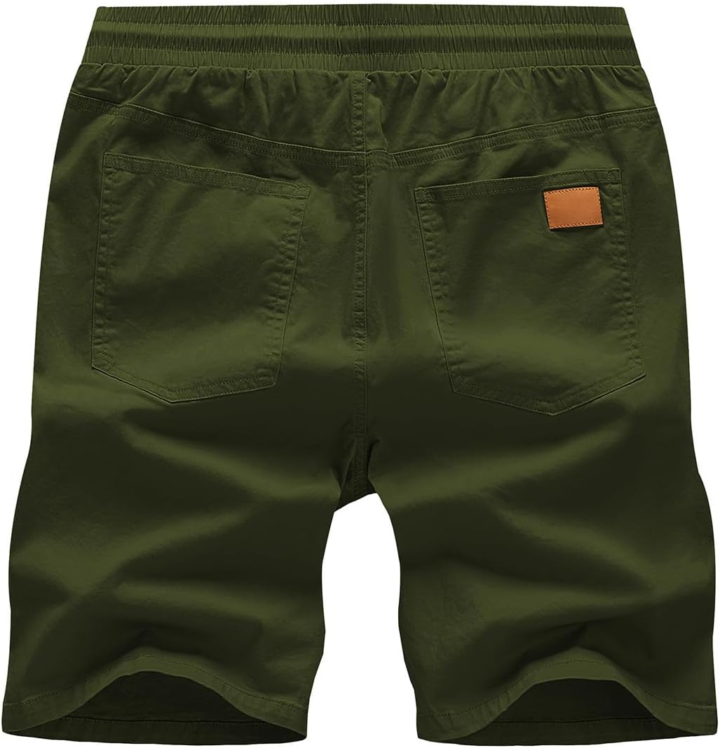 JMIERR Kurze Hosen Herren Shorts Herren Sommer Chino Baumwolle Elastische Taille mit Taschen M F Grü