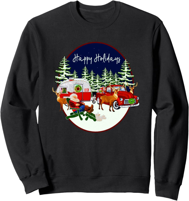 Happy Holidays Mountain Santa Vintage Wohnmobil Alter LKW Sweatshirt