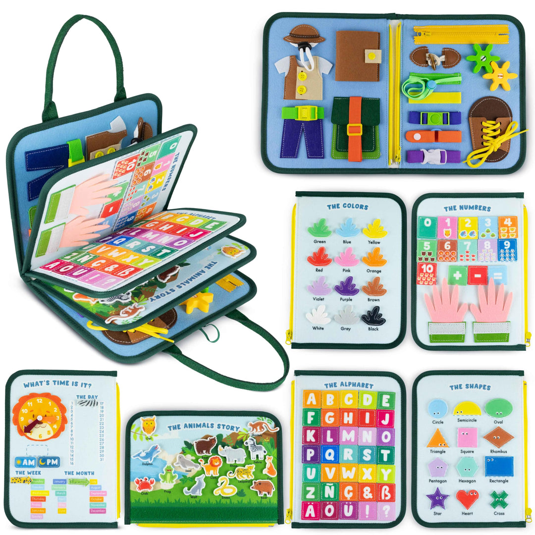 BONNYCO Montessori Busy Board aus Filz Pädagogisches Montessori Spielzeug, Activity Board Baby Motor