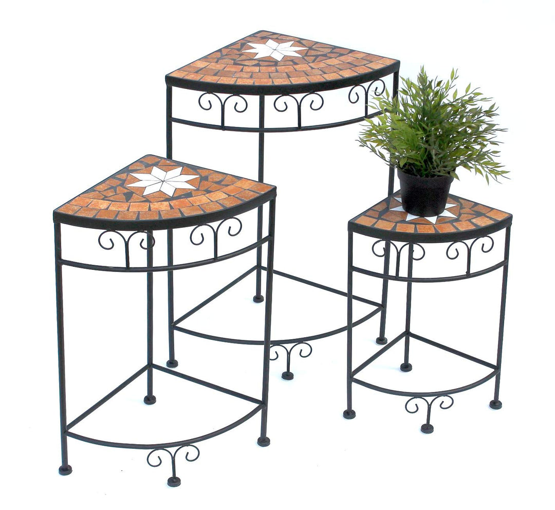 DanDiBo Blumenhocker Merano Mosaik 3er Set 12013 Blumenständer 42, 52 und 62 cm Eckregal
