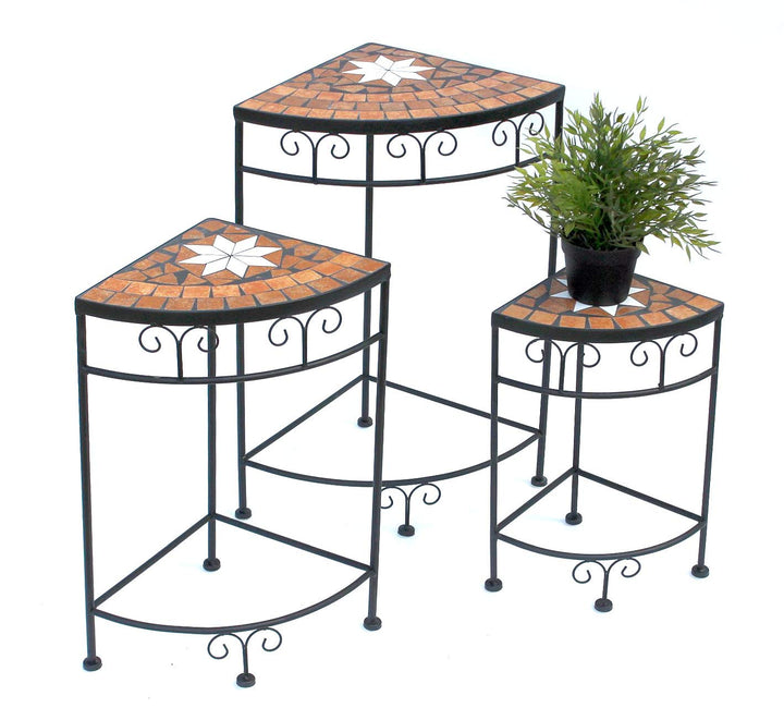 DanDiBo Blumenhocker Merano Mosaik 3er Set 12013 Blumenständer 42, 52 und 62 cm Eckregal