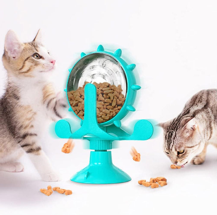 ALEENFOON Windmühle Katzenspielzeug, Drehbarer Katzenspielzeug Drehteller, Futterspender mit Saugnap