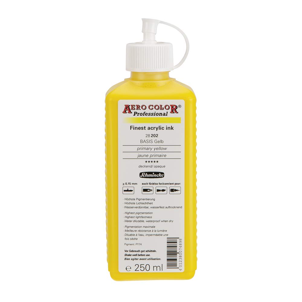 Schmincke - AERO COLOR Professional, BASIS Gelb 250 ml, 28202027, feinst-flüssige, farbstarke Acrylf