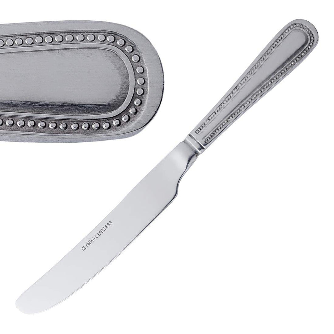 Olympia Bead Edelstahl-Tafelmesser (12er-Pack), Silber, 225 (L) mm, Tafelmesser-Set, hochglanzpolier
