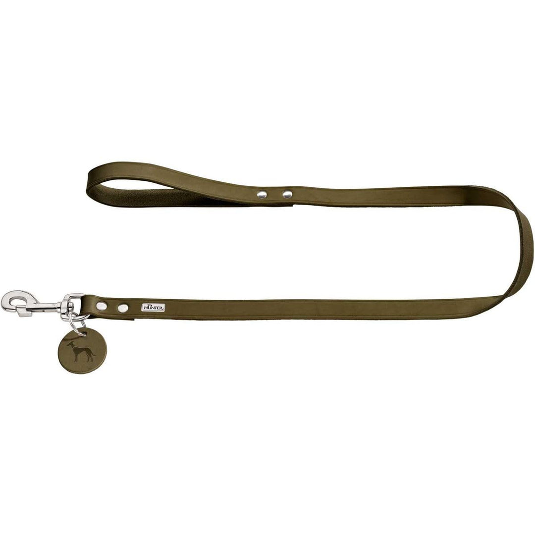 HUNTER Hundeführleine, Leder, schlicht, strapazierfähig, geschmeidig, Handschlaufe, 2.0 x 100 cm, ol