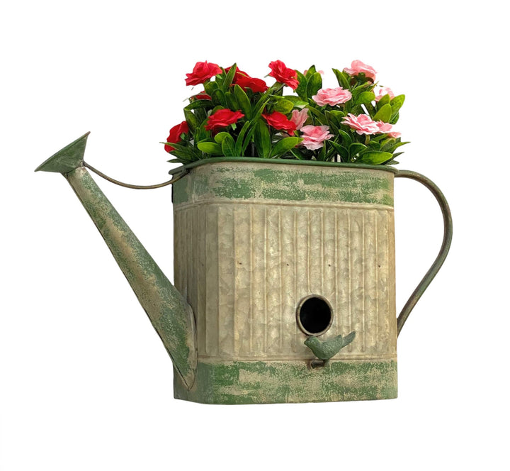 DanDiBo Vogelhaus mit Blumentopf zum Aufhängen Metall Deko Giesskanne wetterfest 481999 Nistkasten 4