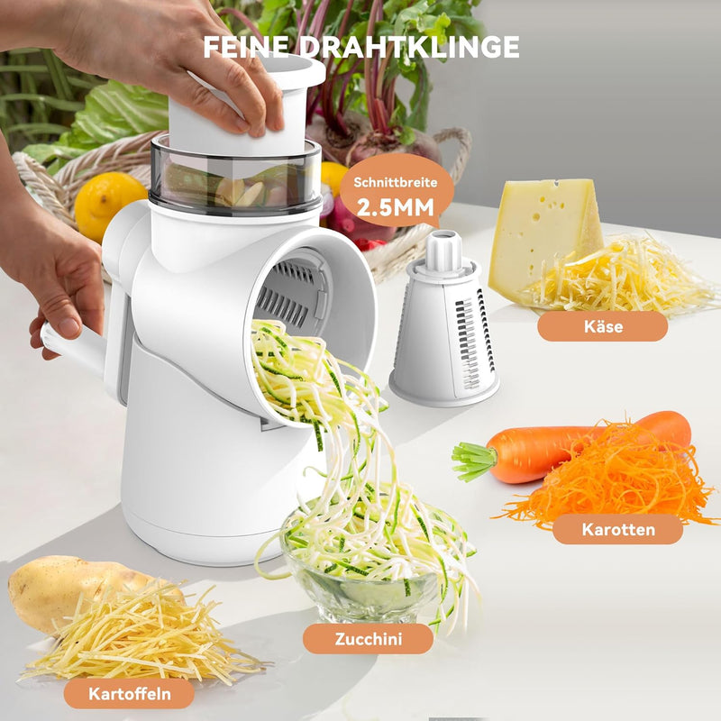 KitchenBoss Gemüseschneider Manuell,Mandoline Gemüsehobel:Käsereibe,Trommelreibe 3 in 1,Geeignet für