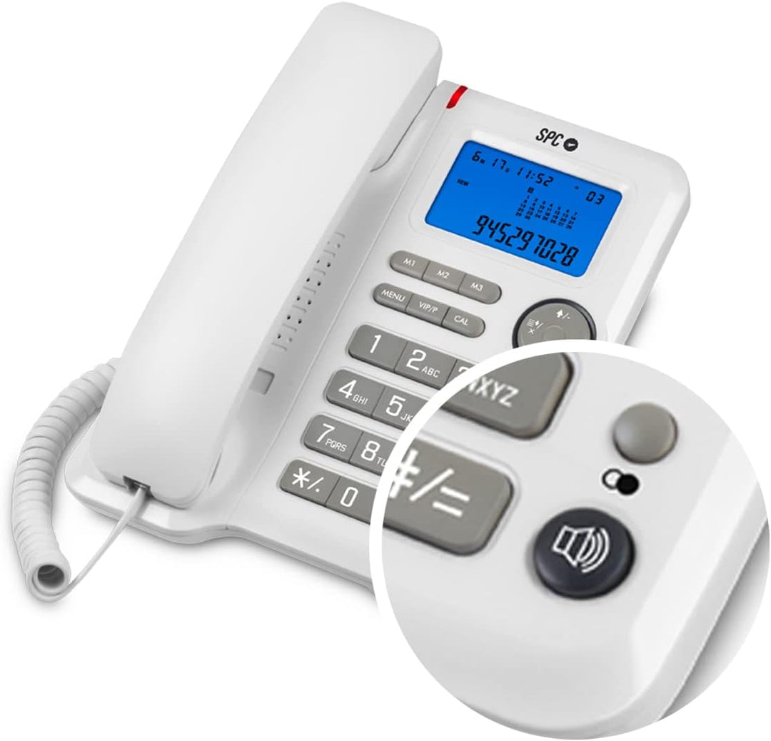 SPC Office ID – Tisch- oder Wandtelefon mit grossem batteriebetriebenen Display, 3 Direktspeichern,