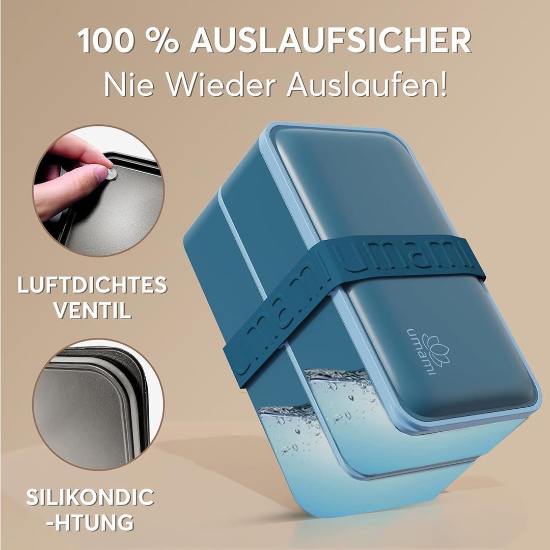 Umami All-in-1 1,2L Bento Lunchbox Erwachsene mit Besteck, 2 Saucenbehältern als Brotdosen Salat, Sn