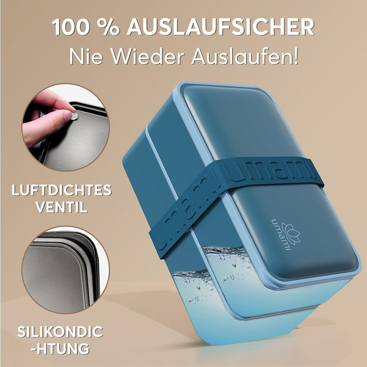 Umami All-in-1 1,2L Bento Lunchbox Erwachsene mit Besteck, 2 Saucenbehältern als Brotdosen Salat, Sn