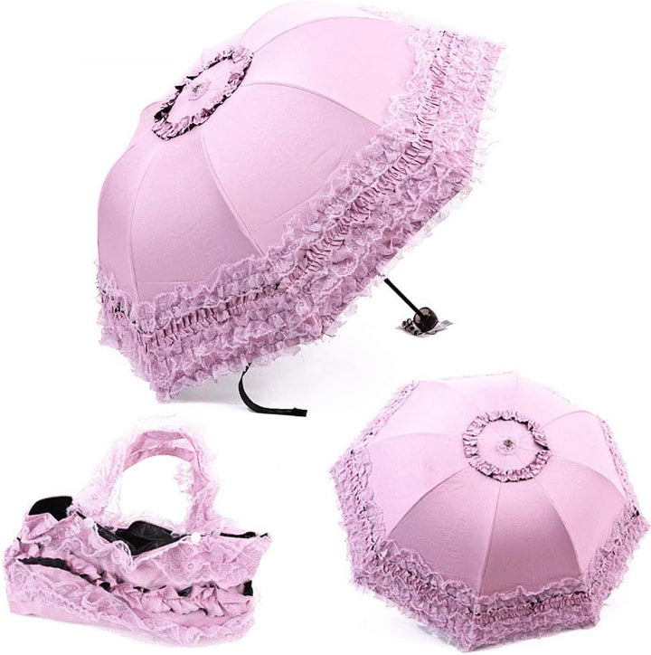 YUEHUA Prinzessin spitze vintage spitze uv sonnenschirm falten 3d blume stickerei regenschirm 3 falt