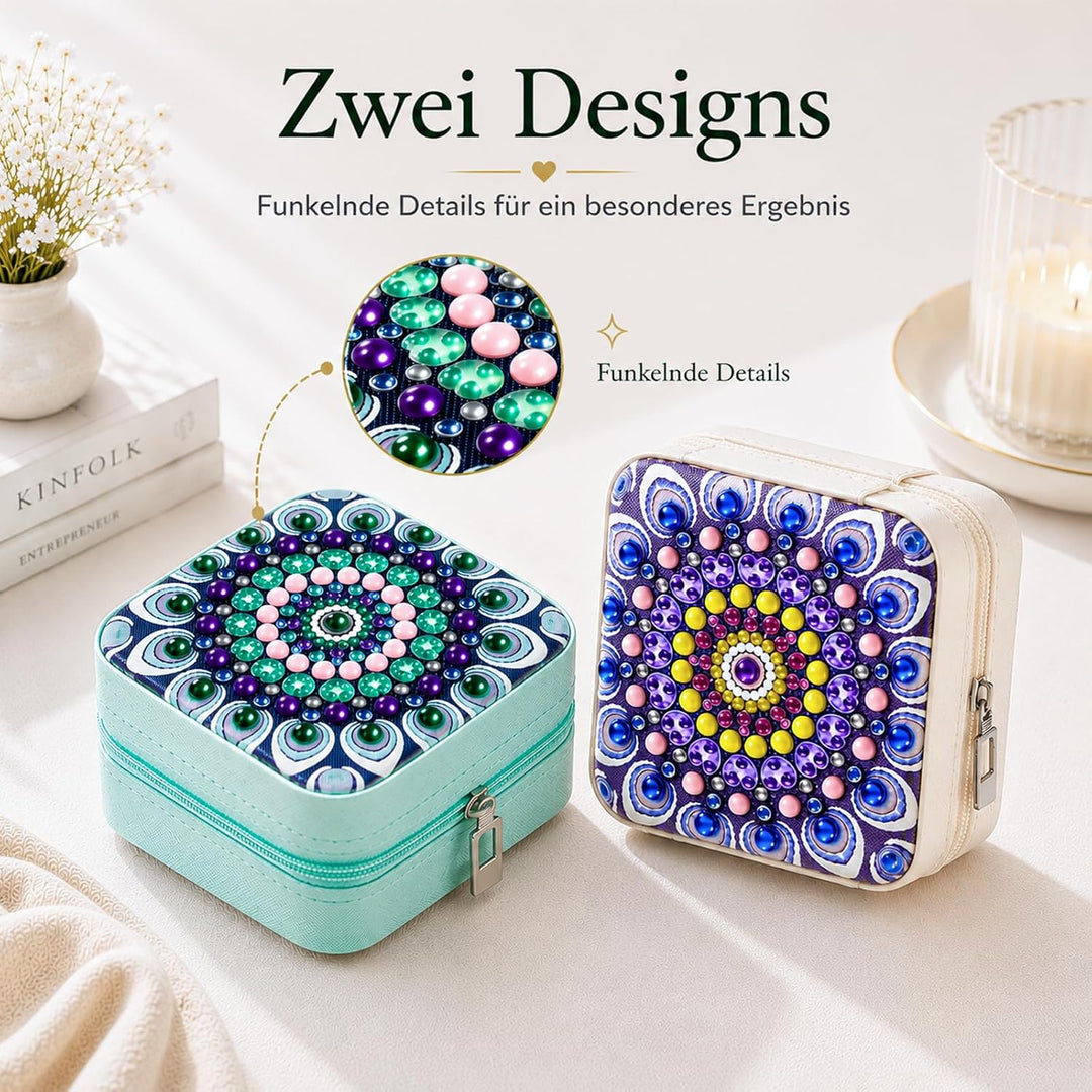 Diamond Painting Schmuckkästchen Erwachsene DIY Basteln Geschenk für Frauen | 2PC Grün und Lila, Grü