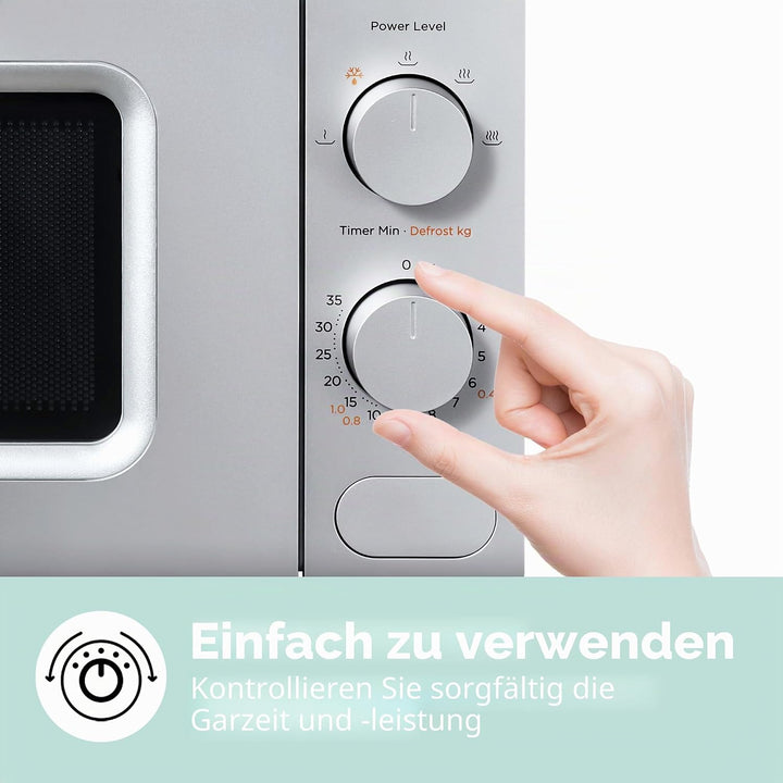 COMFEE' Mikrowelle grau, 20 Liter, 700 W, 5 Leistungsstufen, Schnellauftaufunktion, manueller Timer,