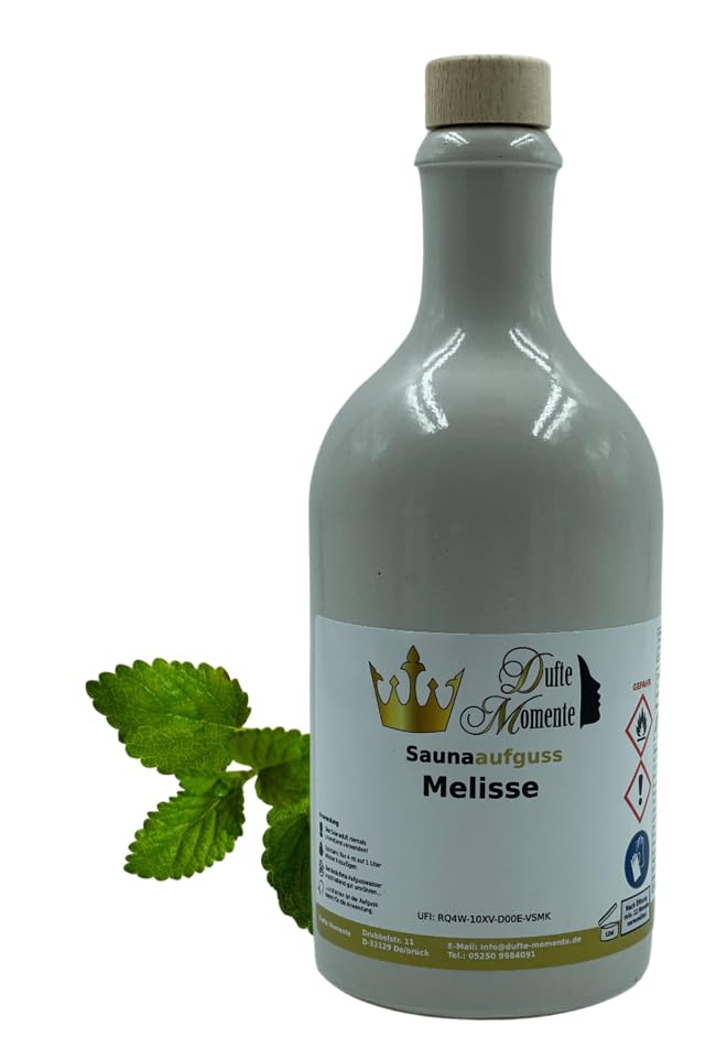 Dufte Momente | Saunaduft Melisse 500ml in weisser Steinzeugflasche mit Korkmündung | mit naturreine